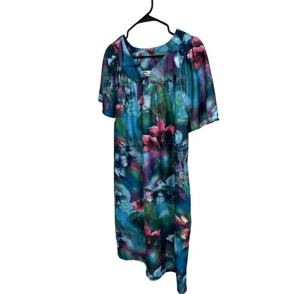 Anthony Richards Floral Multicolor Short Sleeve Dress With Ruffled Collar Sz M - Picture 3 of 10